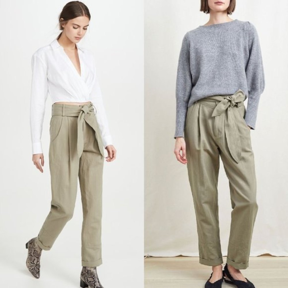Apiece Apart Bendita Tie-Waist Pleated Pants in Pistachio Size 4